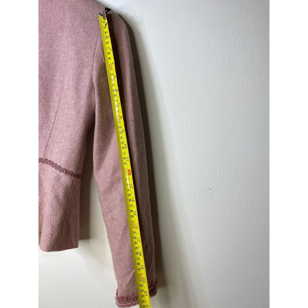 VTG Chic Pink Tweed Collarless Jacket Blazer Women Embellished Trim lined nice! - Picture 10 of 15
